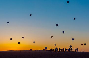 hot air balloons at dusk