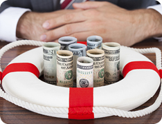 money rolls in life preserver