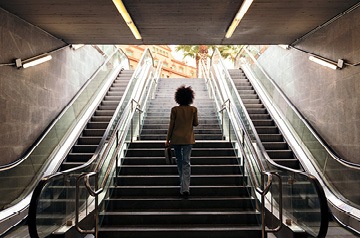 walking up subway exit