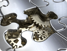 illustration of gears and cogs behind puzzle