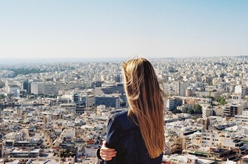 overlooking cityscape on sunny day