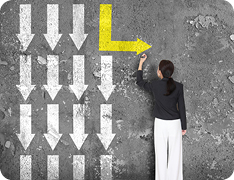 woman drawing yellow arrow