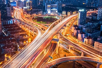 long exposure of city interchange at night