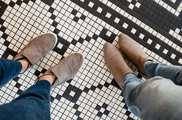 black and white tile floor