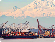 Port of Seattle with Mt. Rainier in background
