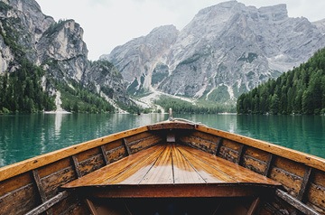 canoe on mountain lake