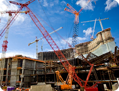 active construction site with cranes