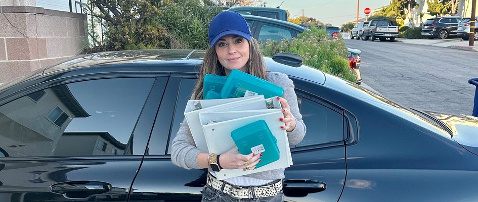 Jordan with school supplies she purchased