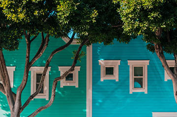 brightly-painted building sides