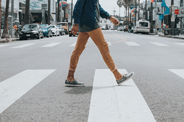 crossing street in crosswalk