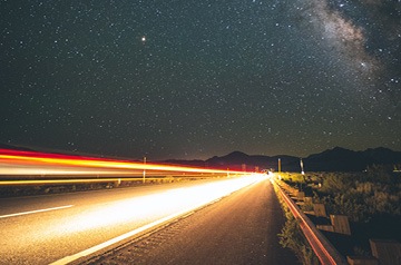 long exposure of train at night
