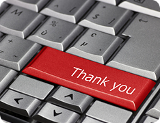 keyboard with shift key replace with red key reading 'Thank you'