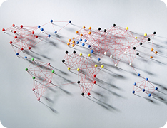 world map with colored pins