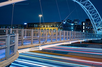 long exposure of pedestrian bridge over highway