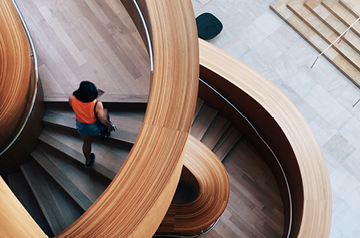ascending artful wooden staircase