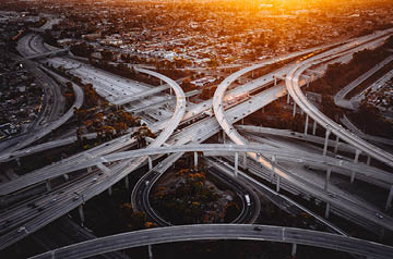 Overhead view of highway intersection