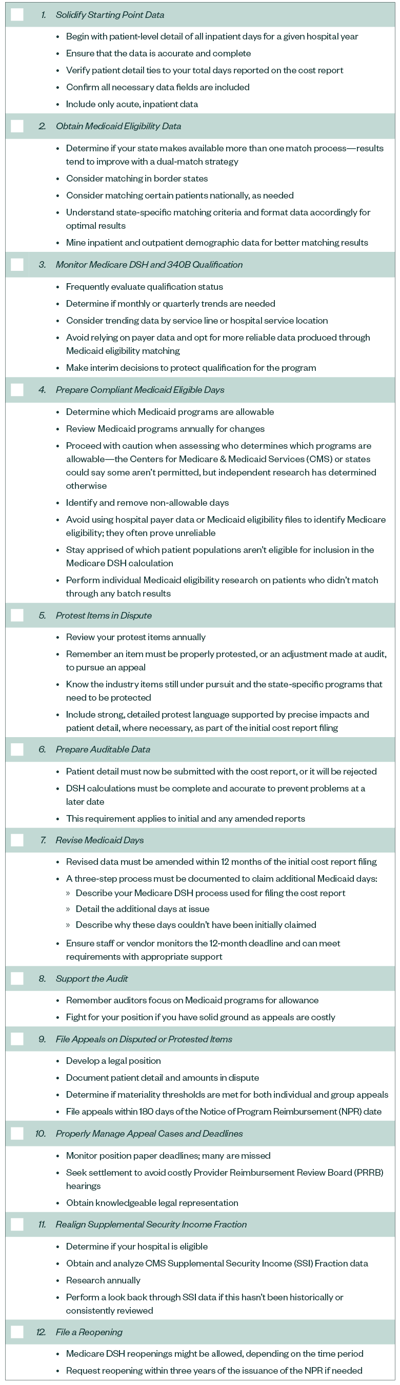 Medicare DSH Evaluation Checklist