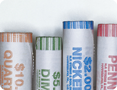 coinage neatly rolled and sleeved