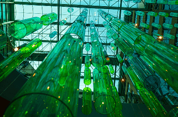 green glass art installation