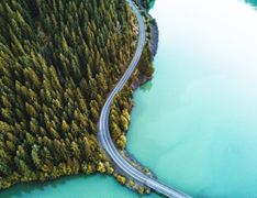 bridge and road winding alongside like