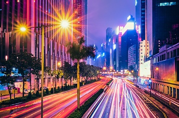 City lights in shades of purple