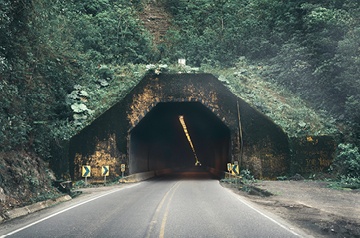 tunnel under hill, foliage