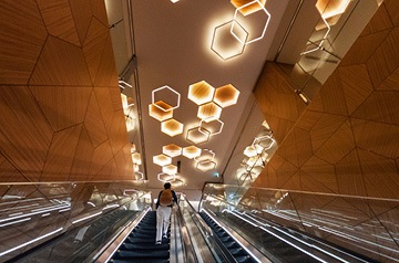 Person on an upward escalator
