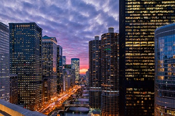 City downtown during sunset
