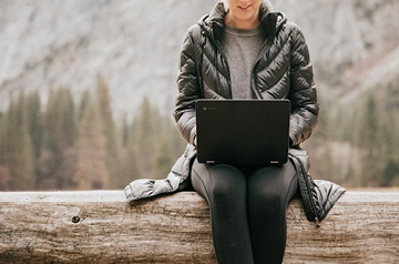 using laptop outdoors