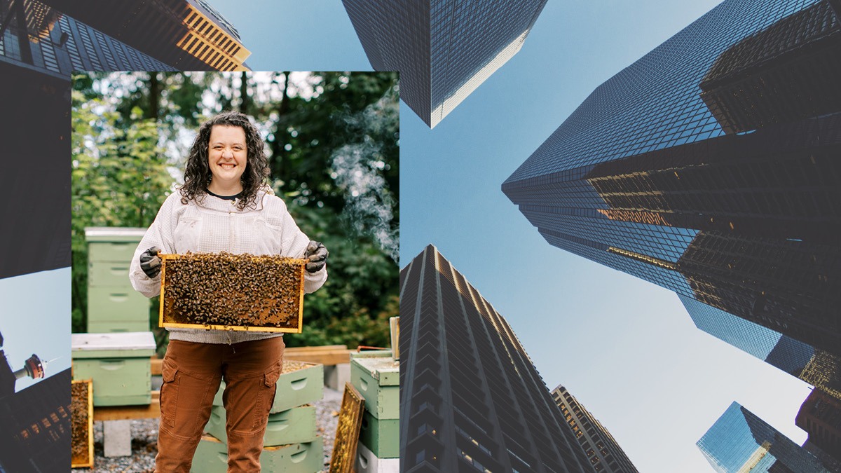 Amy-Beth Nolte with a honeycomb