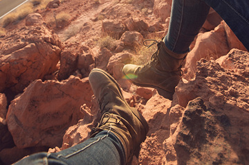 hiking boots on rocky terrain