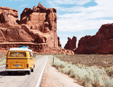 VW driving through desert