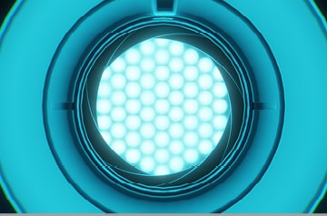 Up close, geometric view of a camera lens