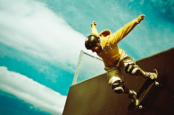 A skateboarder on a ramp