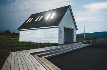 small building on rainy day