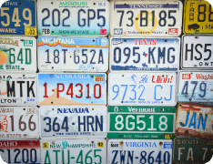 wall of US license plates