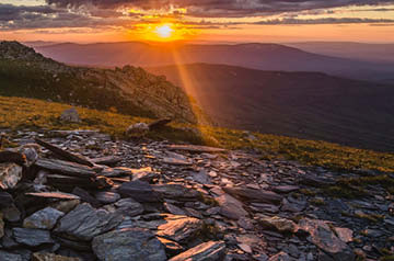 shale-covered hillside at sunset