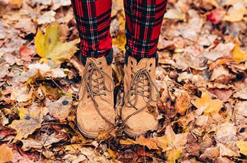 boots in fall leaves