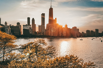 city skyline at sunset